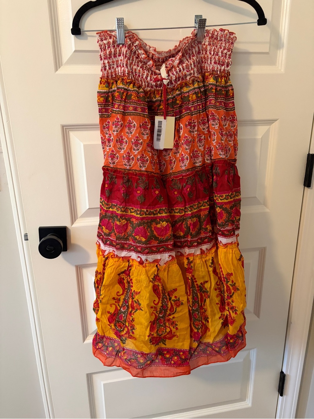 RAGA Multicolor Boho Tiered Midi Skirt - Red, Orange, Yellow